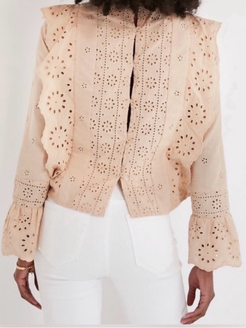 Tuckernuck Hyacinth House Cream Tan Eyelet Long Sleeve Gracelyn Blouse Small NWT - Picture 2 of 4